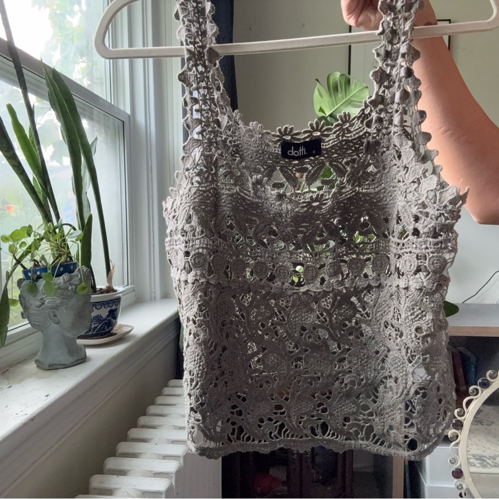 Dotti Green Crochet Tank Top
